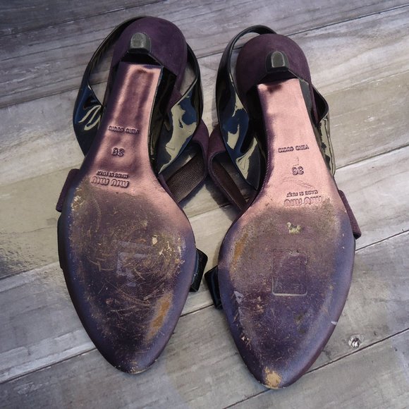 SIZE EU 6. Miu Miu suede and patent leather slingback sandals shoes. - Picture 15 of 16